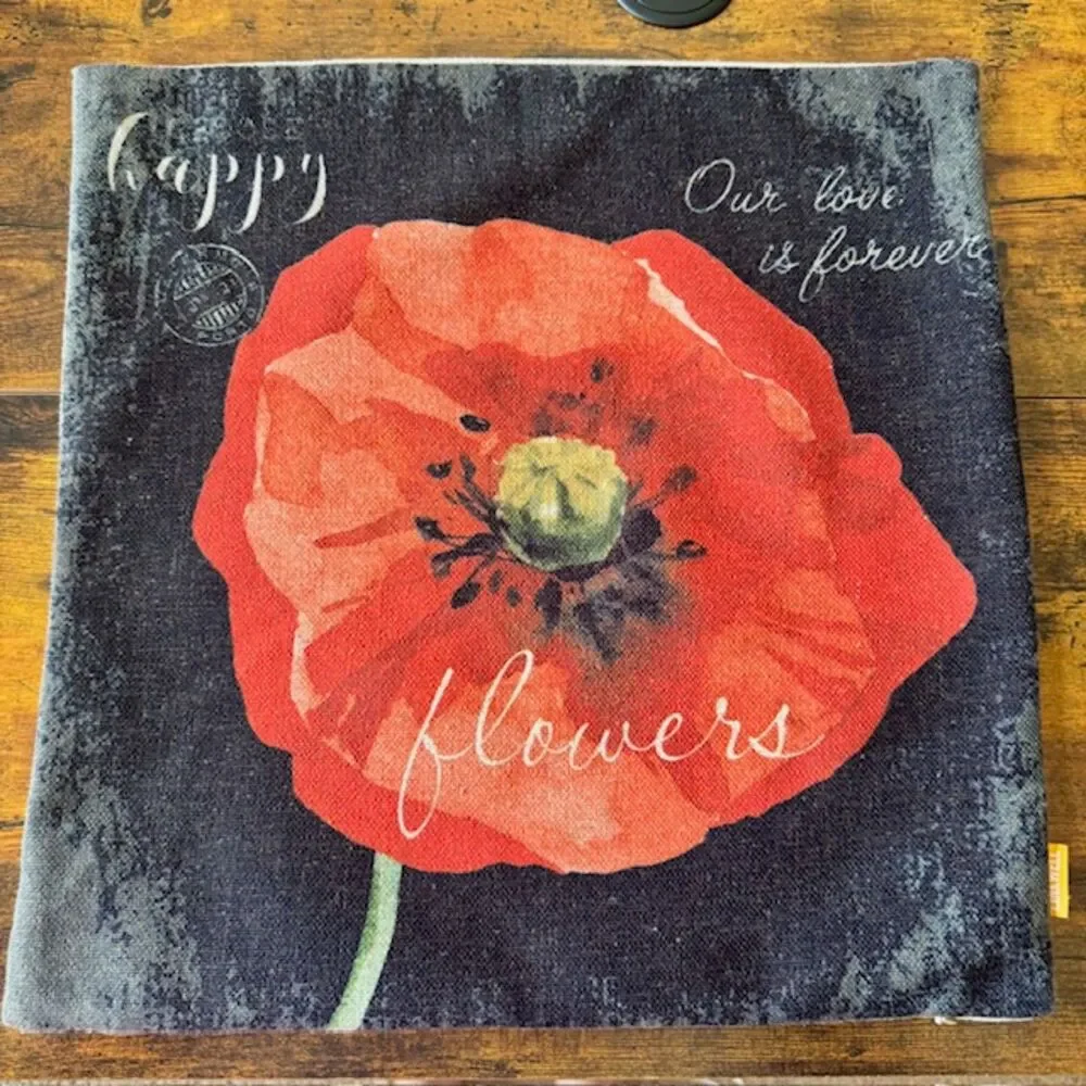 Tapestry Poppy Flower Throw Pillow Cover 17.5X17.5 Square w/Zipper Floral Love